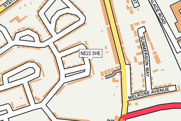 NE22 5HE map - OS OpenMap – Local (Ordnance Survey)