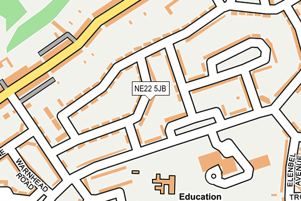 NE22 5JB map - OS OpenMap – Local (Ordnance Survey)