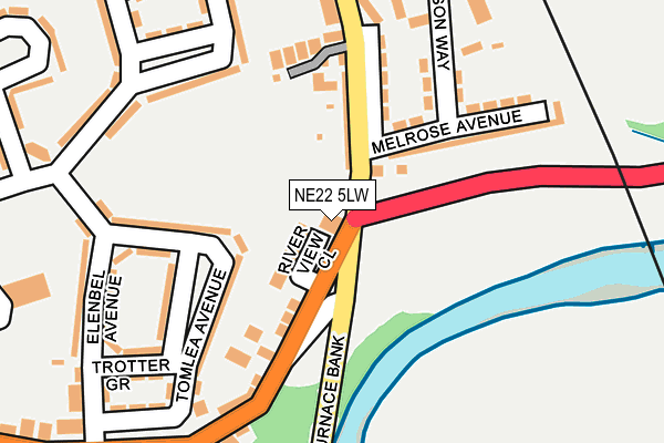 NE22 5LW map - OS OpenMap – Local (Ordnance Survey)