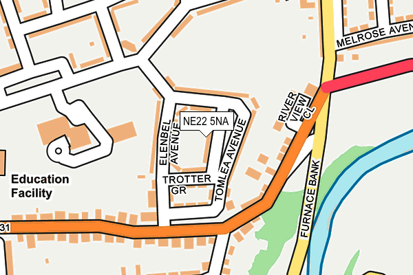 NE22 5NA map - OS OpenMap – Local (Ordnance Survey)