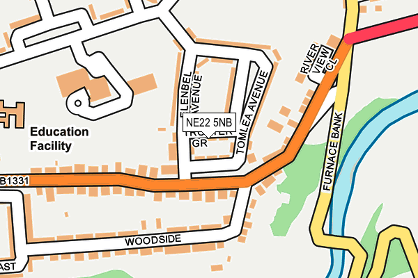 NE22 5NB map - OS OpenMap – Local (Ordnance Survey)