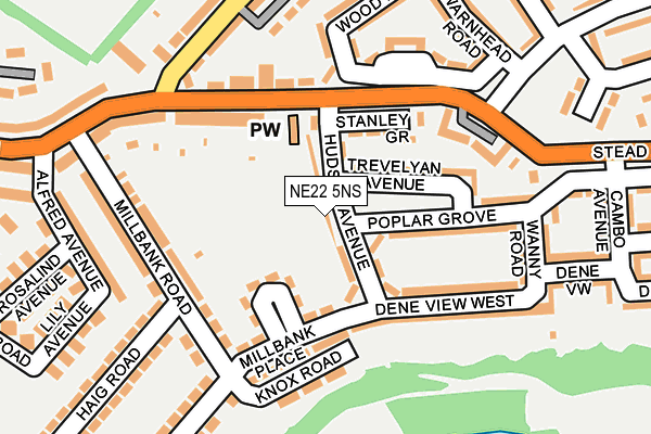 NE22 5NS map - OS OpenMap – Local (Ordnance Survey)