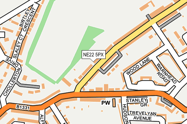 NE22 5PX map - OS OpenMap – Local (Ordnance Survey)