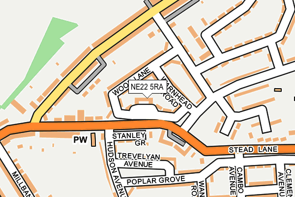NE22 5RA map - OS OpenMap – Local (Ordnance Survey)