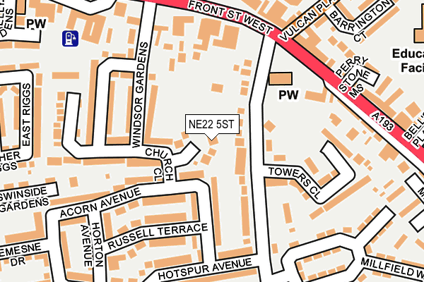 NE22 5ST map - OS OpenMap – Local (Ordnance Survey)