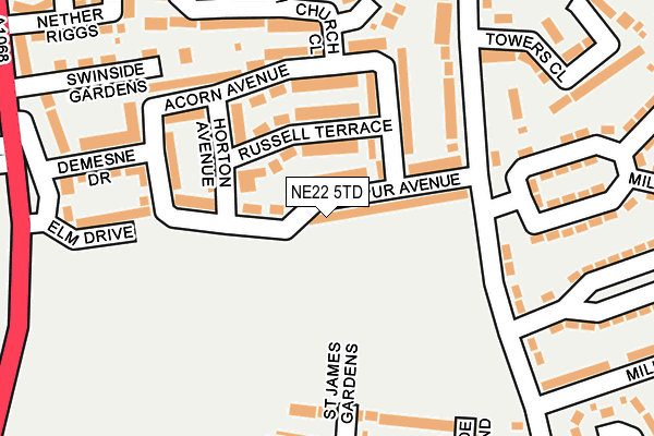 NE22 5TD map - OS OpenMap – Local (Ordnance Survey)