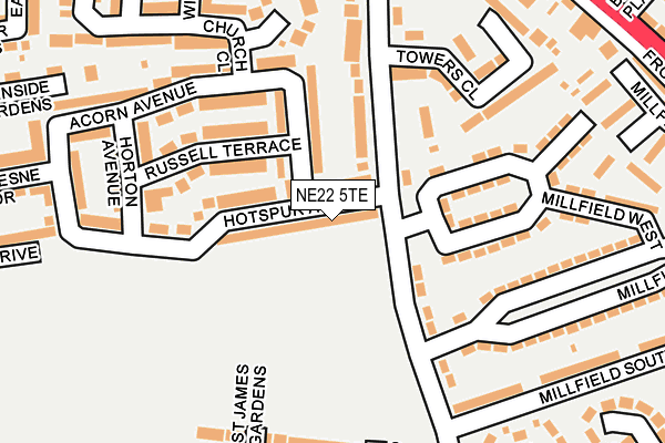 NE22 5TE map - OS OpenMap – Local (Ordnance Survey)