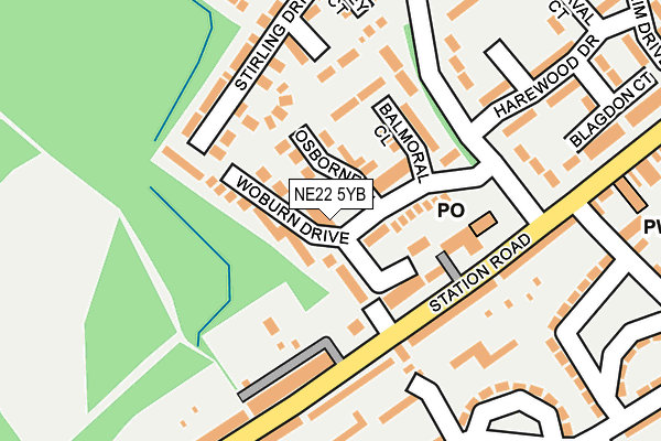 NE22 5YB map - OS OpenMap – Local (Ordnance Survey)