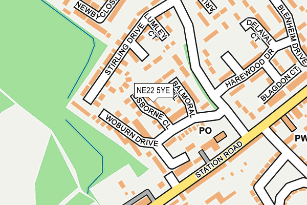 NE22 5YE map - OS OpenMap – Local (Ordnance Survey)