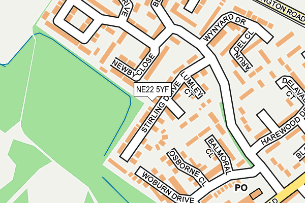 NE22 5YF map - OS OpenMap – Local (Ordnance Survey)