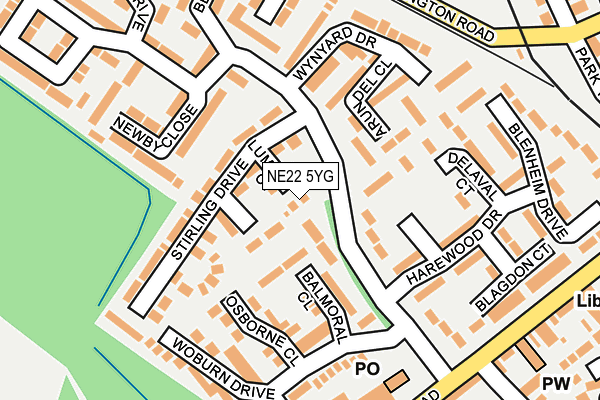 NE22 5YG map - OS OpenMap – Local (Ordnance Survey)