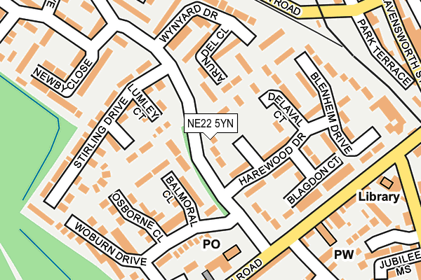 NE22 5YN map - OS OpenMap – Local (Ordnance Survey)