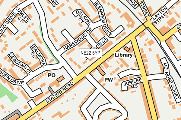 NE22 5YP map - OS OpenMap – Local (Ordnance Survey)