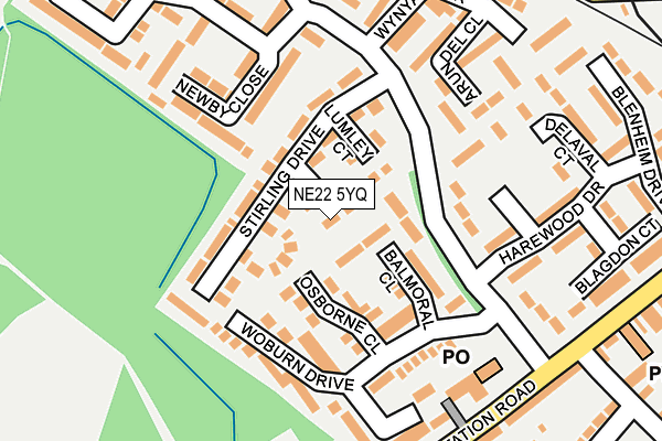 NE22 5YQ map - OS OpenMap – Local (Ordnance Survey)