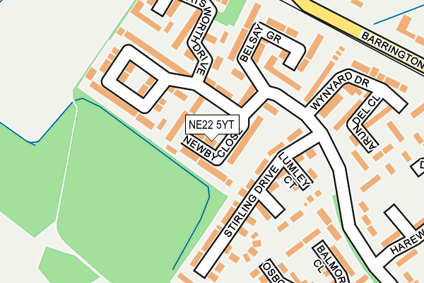 NE22 5YT map - OS OpenMap – Local (Ordnance Survey)