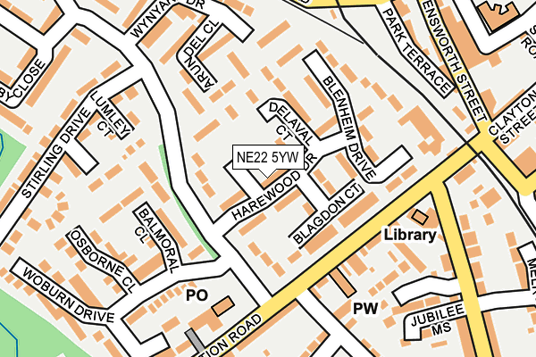NE22 5YW map - OS OpenMap – Local (Ordnance Survey)