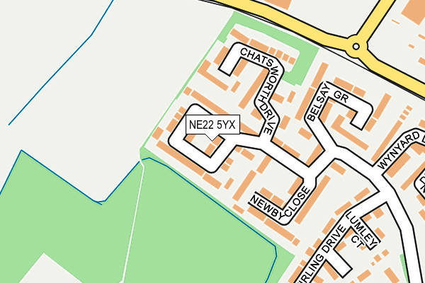 NE22 5YX map - OS OpenMap – Local (Ordnance Survey)
