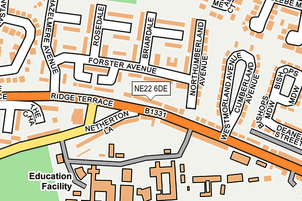 NE22 6DE map - OS OpenMap – Local (Ordnance Survey)