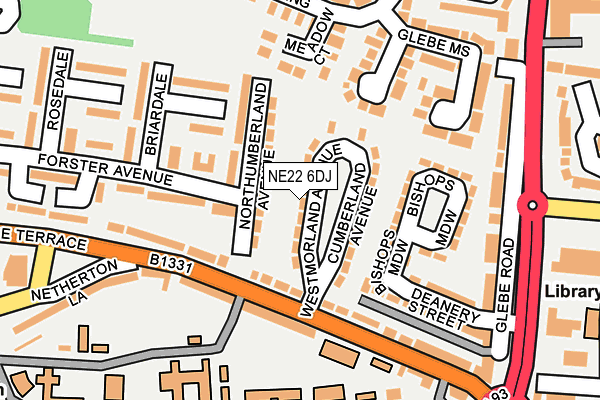 NE22 6DJ map - OS OpenMap – Local (Ordnance Survey)