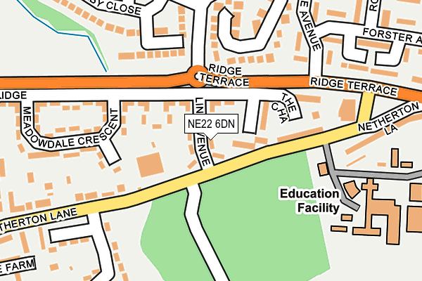 NE22 6DN map - OS OpenMap – Local (Ordnance Survey)