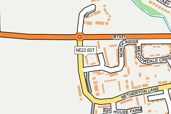 NE22 6DT map - OS OpenMap – Local (Ordnance Survey)
