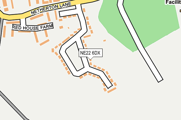 NE22 6DX map - OS OpenMap – Local (Ordnance Survey)