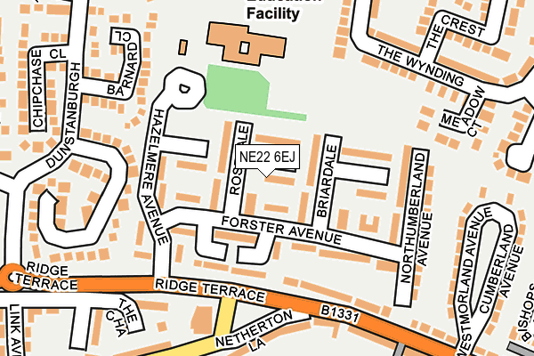 NE22 6EJ map - OS OpenMap – Local (Ordnance Survey)