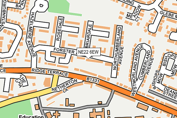 NE22 6EW map - OS OpenMap – Local (Ordnance Survey)