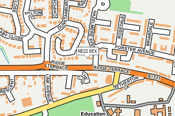 NE22 6EX map - OS OpenMap – Local (Ordnance Survey)