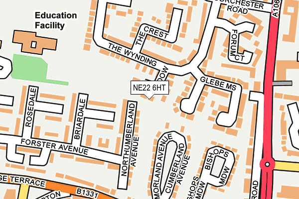 NE22 6HT map - OS OpenMap – Local (Ordnance Survey)
