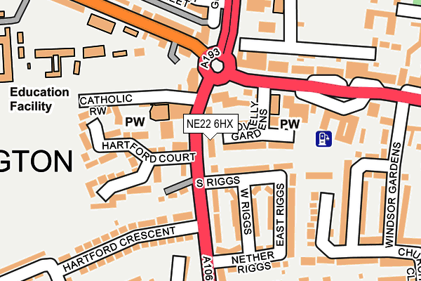 NE22 6HX map - OS OpenMap – Local (Ordnance Survey)