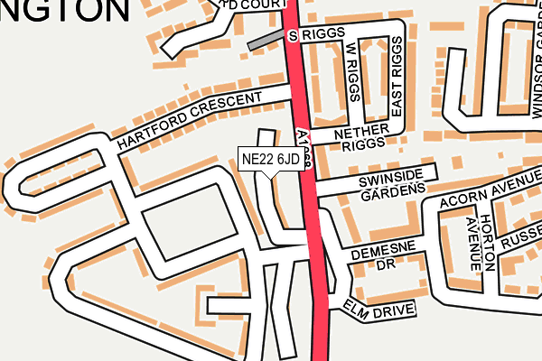 NE22 6JD map - OS OpenMap – Local (Ordnance Survey)