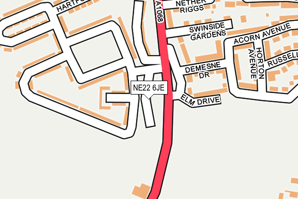 NE22 6JE map - OS OpenMap – Local (Ordnance Survey)