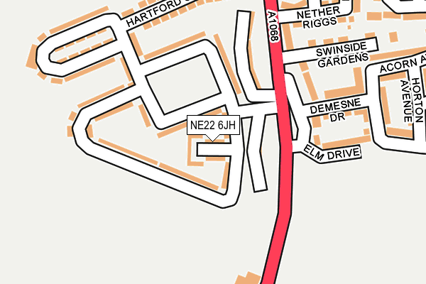 NE22 6JH map - OS OpenMap – Local (Ordnance Survey)