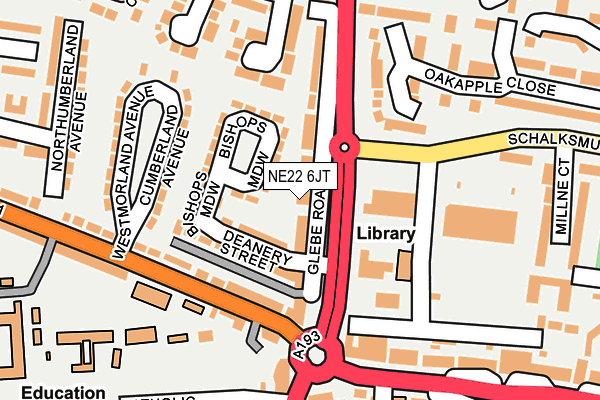 NE22 6JT map - OS OpenMap – Local (Ordnance Survey)