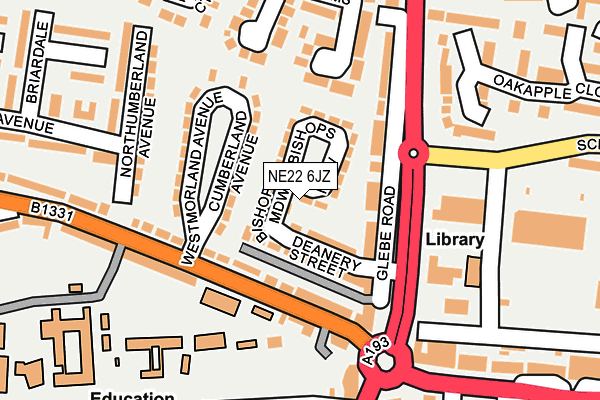 NE22 6JZ map - OS OpenMap – Local (Ordnance Survey)