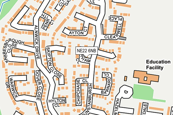 NE22 6NB map - OS OpenMap – Local (Ordnance Survey)