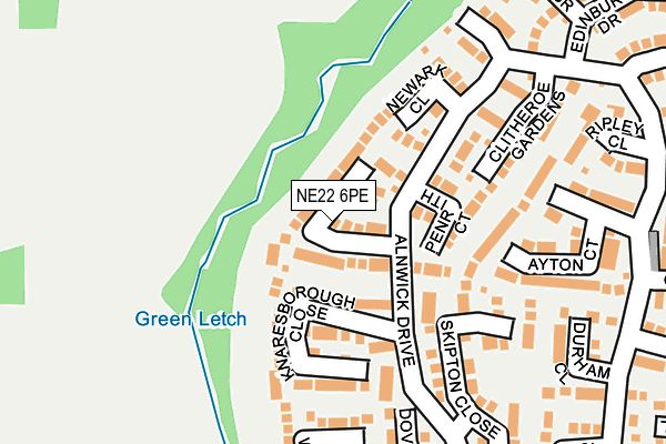 NE22 6PE map - OS OpenMap – Local (Ordnance Survey)