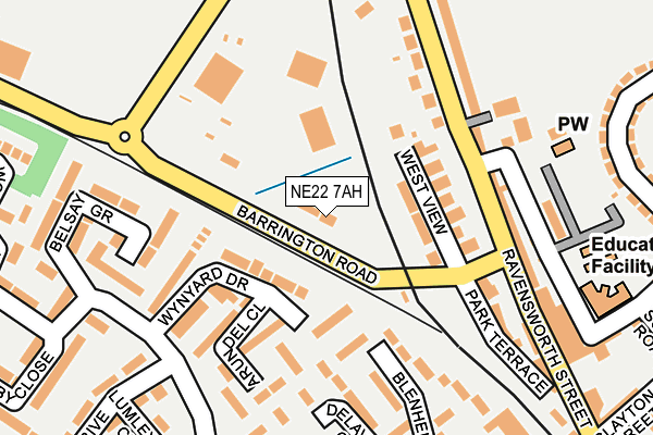 NE22 7AH map - OS OpenMap – Local (Ordnance Survey)
