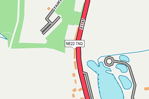 NE22 7AQ map - OS OpenMap – Local (Ordnance Survey)
