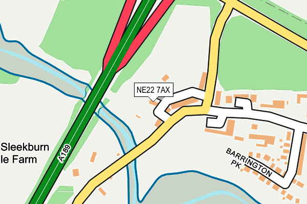 NE22 7AX map - OS OpenMap – Local (Ordnance Survey)