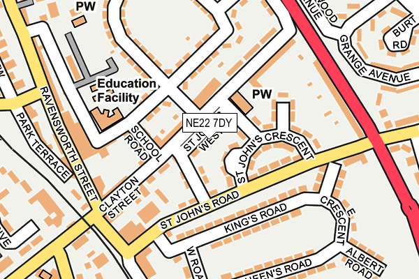 NE22 7DY map - OS OpenMap – Local (Ordnance Survey)