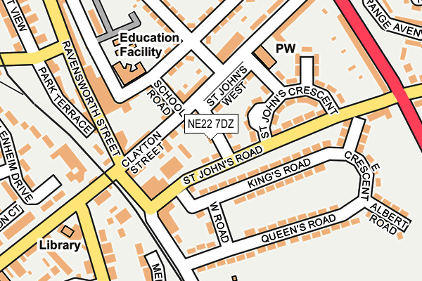 NE22 7DZ map - OS OpenMap – Local (Ordnance Survey)