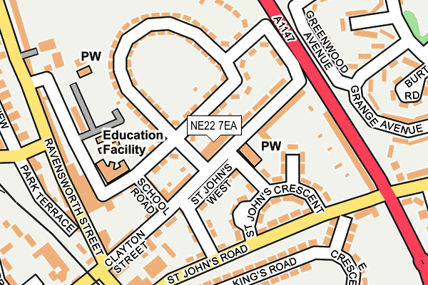 NE22 7EA map - OS OpenMap – Local (Ordnance Survey)