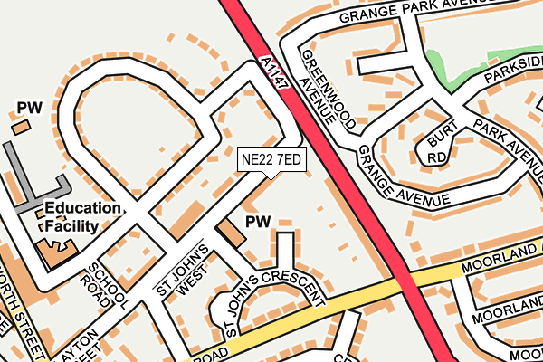 NE22 7ED map - OS OpenMap – Local (Ordnance Survey)