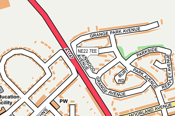 NE22 7EE map - OS OpenMap – Local (Ordnance Survey)