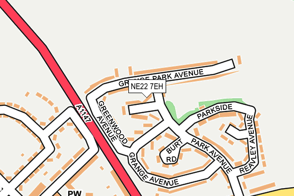 NE22 7EH map - OS OpenMap – Local (Ordnance Survey)