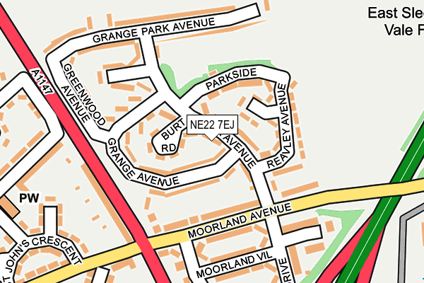 NE22 7EJ map - OS OpenMap – Local (Ordnance Survey)