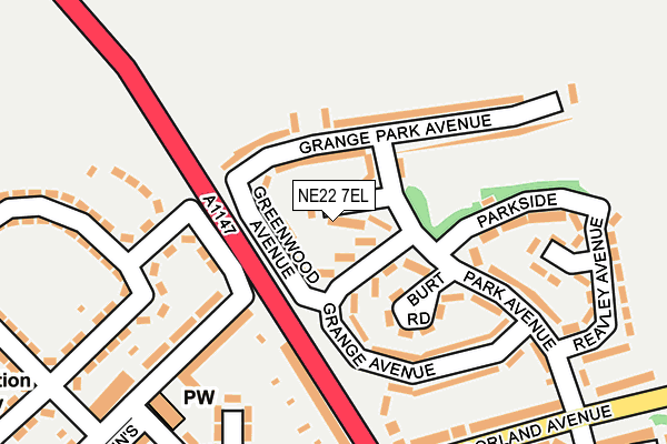 NE22 7EL map - OS OpenMap – Local (Ordnance Survey)