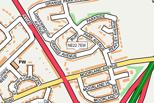 NE22 7EW map - OS OpenMap – Local (Ordnance Survey)